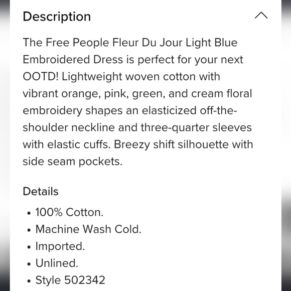 Free People Fleur De Jour Embroidered off-the-shoulder neckline Mini Dress XS - Picture 11 of 11